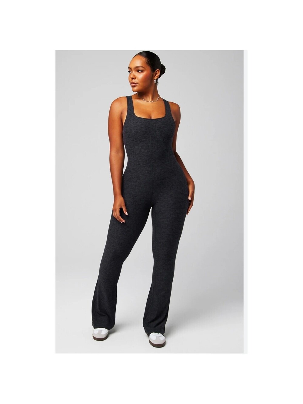 Fabletics Heatherflex Kick Flare Jumpsuit One Piece Women Size Large Dark Gray